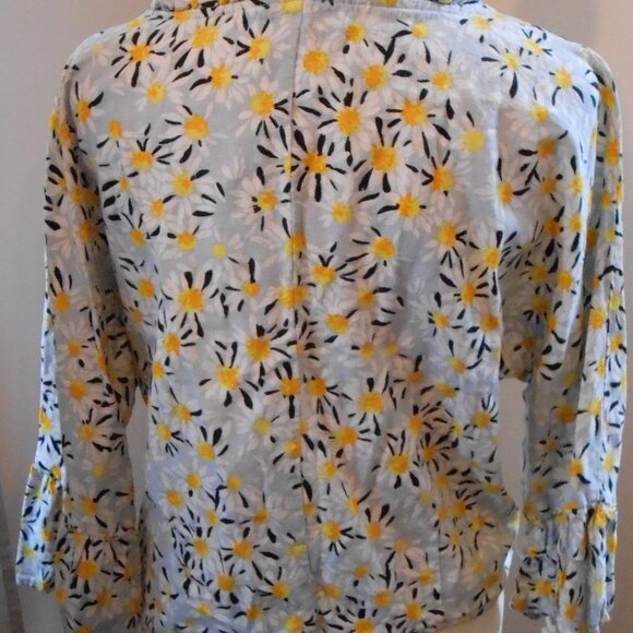 For Cynthia Floral Ruffled V-Neck Tie At Waist Zipper Crop Top Linen Blend Sz-Lg - Picture 5 of 5